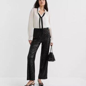 Loft  Black Sequin Straight Pants 8P